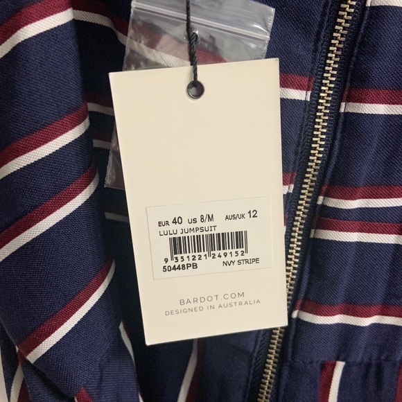 Bardot Lulu Jumpsuit in Navy Stripe NWT - Picture 2 of 5